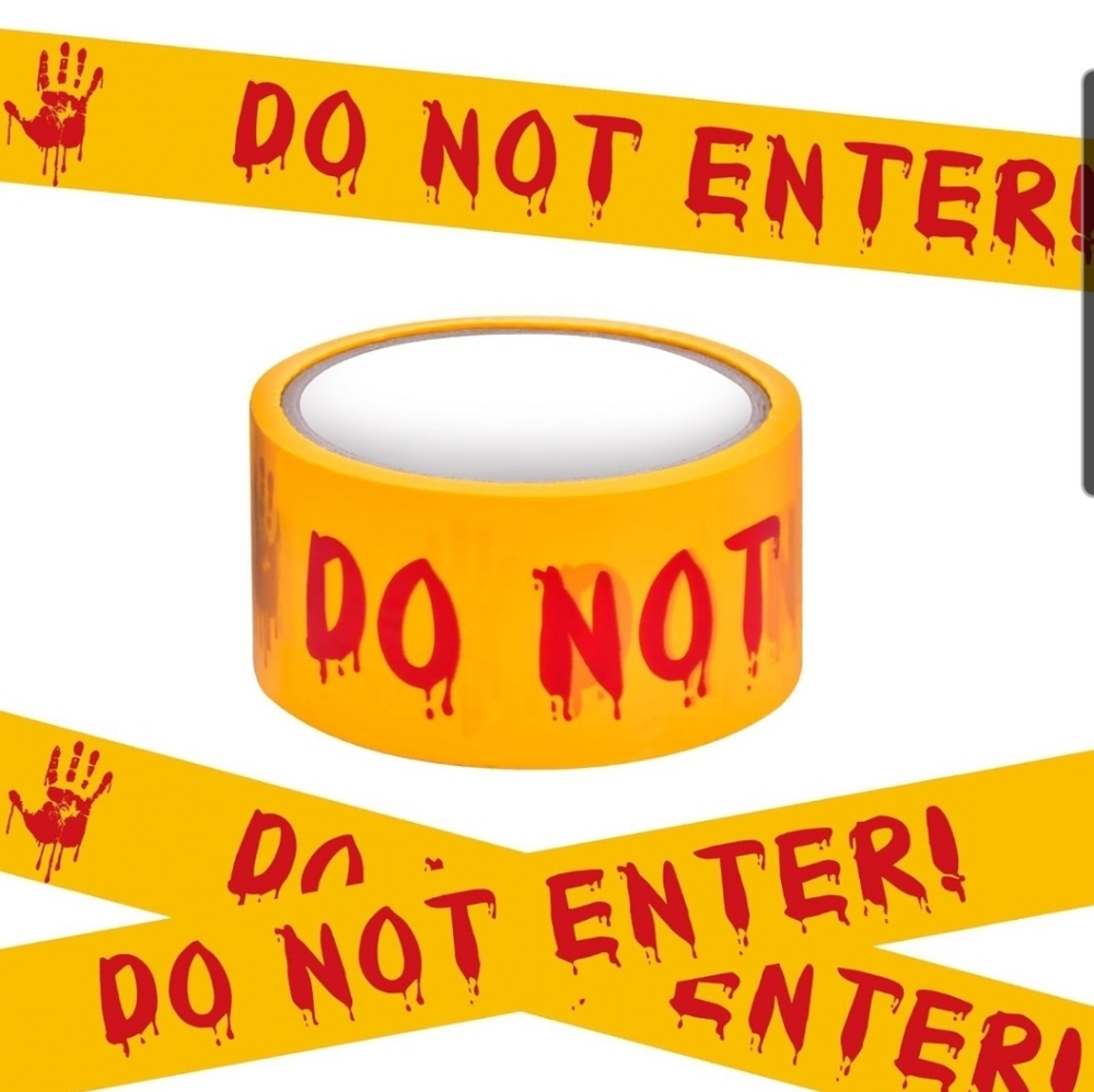 Halloween Caution Tape Do Not Enter 1.9 in * 98 ft Yellow Bloody Handprint